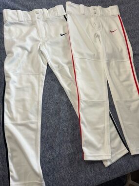 Nike Kids White Baseball Pants with Red and Black Side Stripes